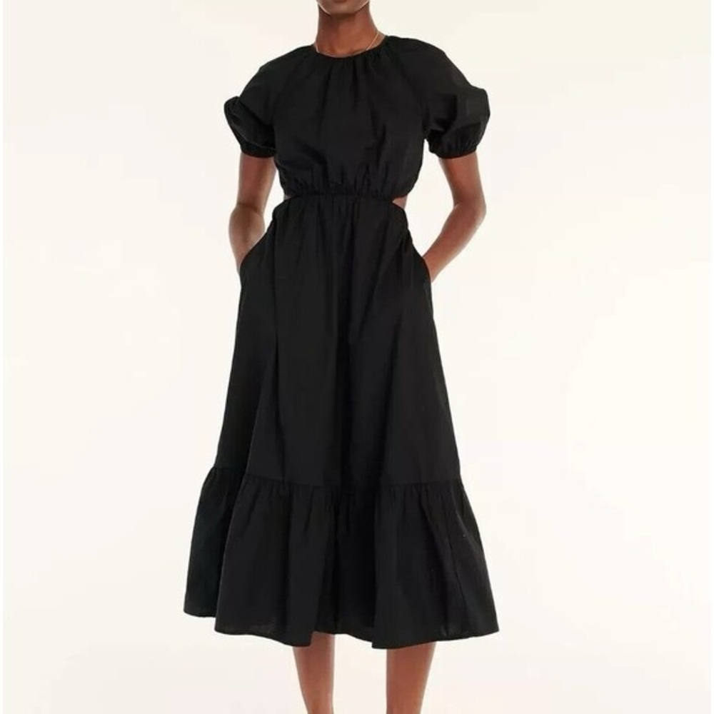 NWT J.Crew Side-cutout cotton poplin dress, Black Size 18